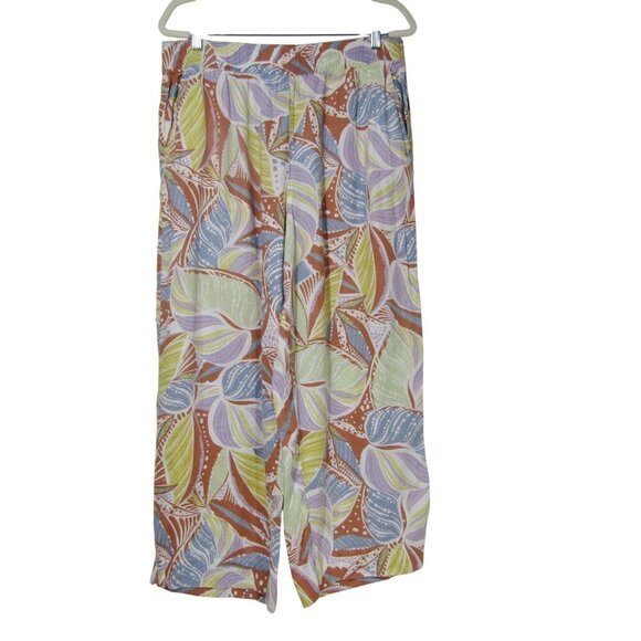 C&C CALIFORNIA XL 100% Linen Tropical Floral Wide Leg Crop Pants Beach Boho - Picture 1 of 9